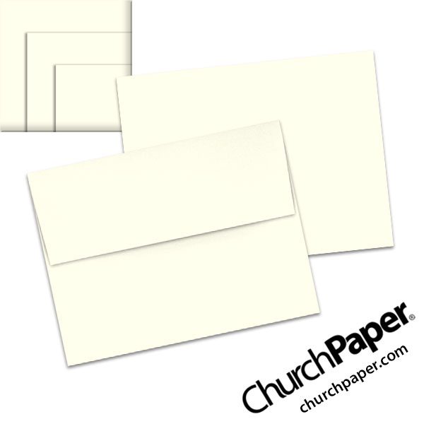 Sylvamo Accent Opaque Warm White A2 envelopes in a soft warm white shade, shown from the front and back with matching paper swatches.