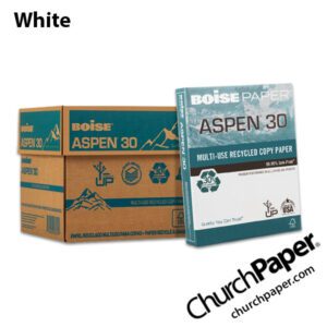 Boise ASPEN® 30 Multi-Use Recycled White Copy Paper with case and ream, made with 30% recycled content and available from Church Paper.