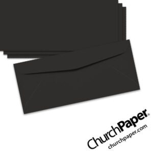 Neenah Astrobrights® Eclipse Black #10 envelopes in a deep black color, shown from the front and back.