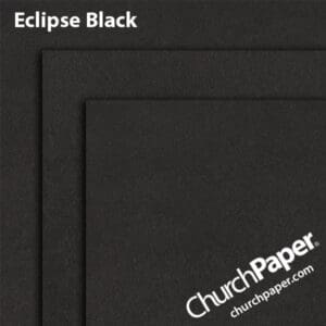 Neenah Astrobrights® Eclipse Black paper swatch showing the rich black color with layered sheet corners from Church Paper.