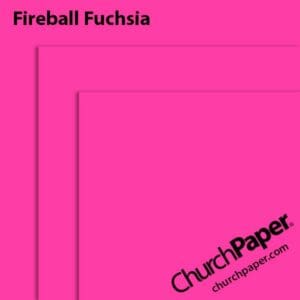 Neenah Astrobrights® Fireball Fuchsia paper swatch showing the vibrant hot pink color with layered sheet corners from Church Paper.