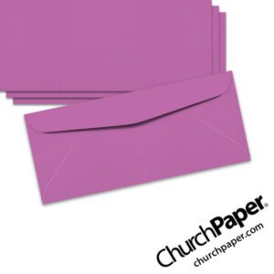 Neenah Astrobrights® Planetary Purple #10 envelopes in a vibrant purple color, shown from the front and back.