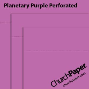 Neenah Astrobrights® Planetary Purple perforated paper swatch showing vibrant purple sheets with horizontal perforation lines from Church Paper.