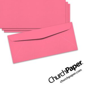 Neenah Astrobrights® Pulsar Pink #10 envelopes in a bright pink color, shown from the front and back.