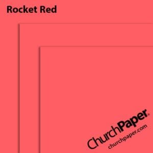 Neenah Astrobrights® Rocket Red perforated paper swatch showing bright red-orange sheets with horizontal perforation lines.