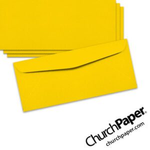 Neenah Astrobrights® Solar Yellow #10 envelopes in a bright yellow color, shown from the front and back.