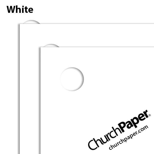 boise-essential-3-hole-punch-white-paper-swatch-churchpaper White 8.5 x 11 three-hole punch paper shown in overlapping sheets with standard binder holes.