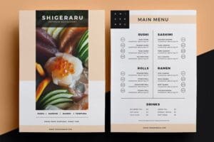 Restaurant Menu using a creative balance 