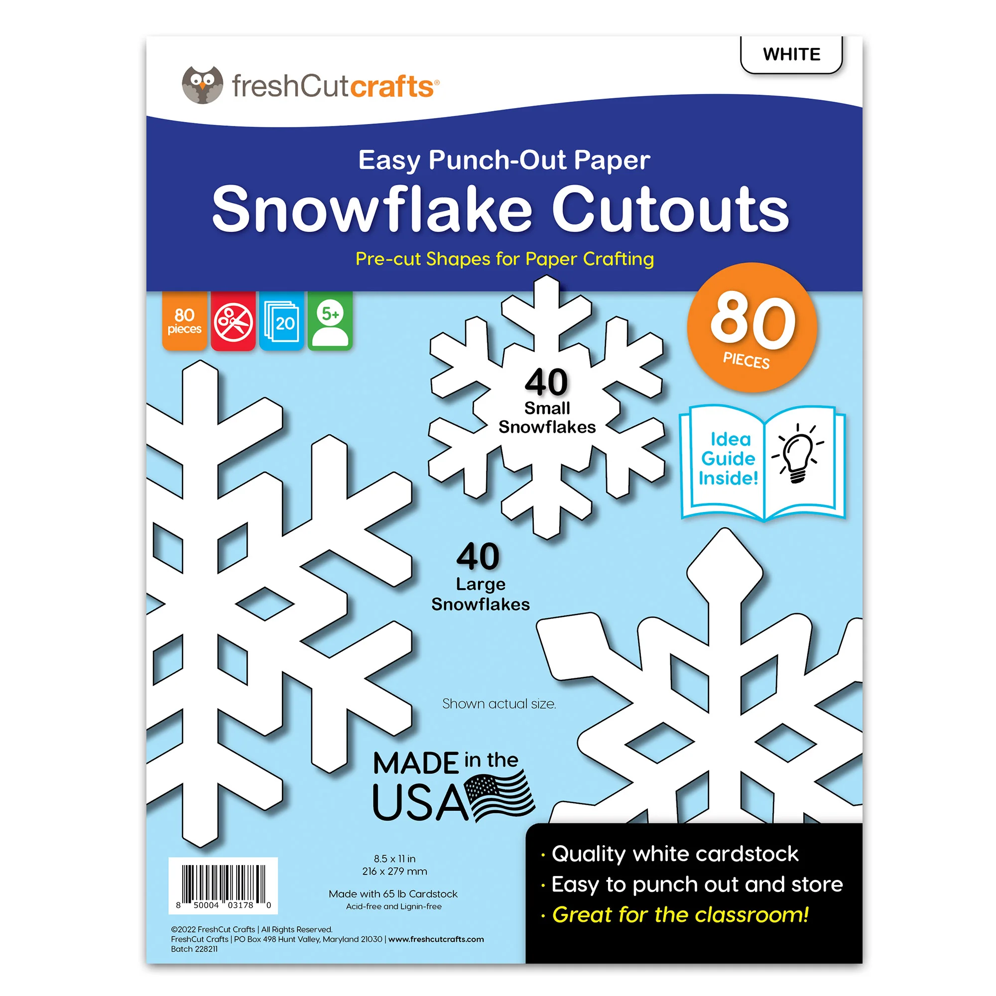 Snowflake Paper Cutouts (80) with Idea Guide