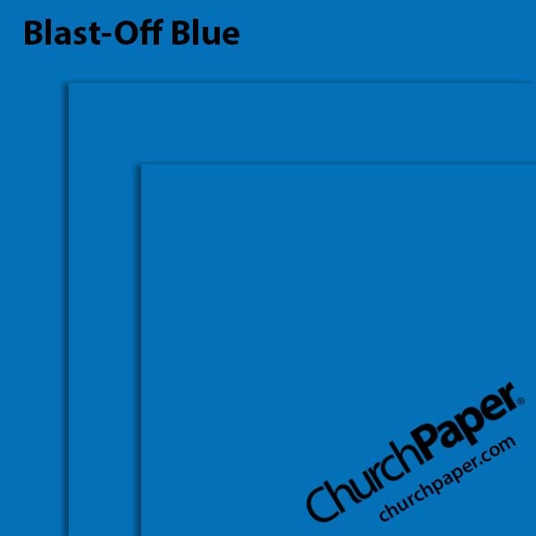 astrobrights-blast-off-blue-paper-swatch-churchpaper Neenah Astrobrights® Blast-Off Blue paper swatch showing the bold blue color with layered sheet corners from Church Paper.