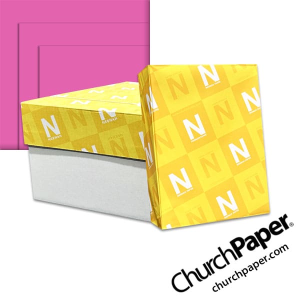 astrobrights-outrageous-orchid-paper-churchpaper Neenah Astrobrights® Outrageous Orchid Paper with paper carton, wrapped ream and vibrant orchid pink paper swatch, available from Church Paper.
