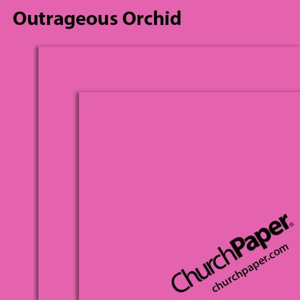 astrobrights-outrageous-orchid-paper-swatch-churchpaper Neenah Astrobrights® Outrageous Orchid paper swatch showing the vibrant orchid pink color with layered sheet corners from Church Paper.