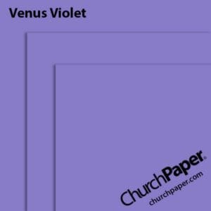 Neenah Astrobrights® Venus Violet paper swatch showing the vibrant violet color with layered sheet corners from Church Paper.