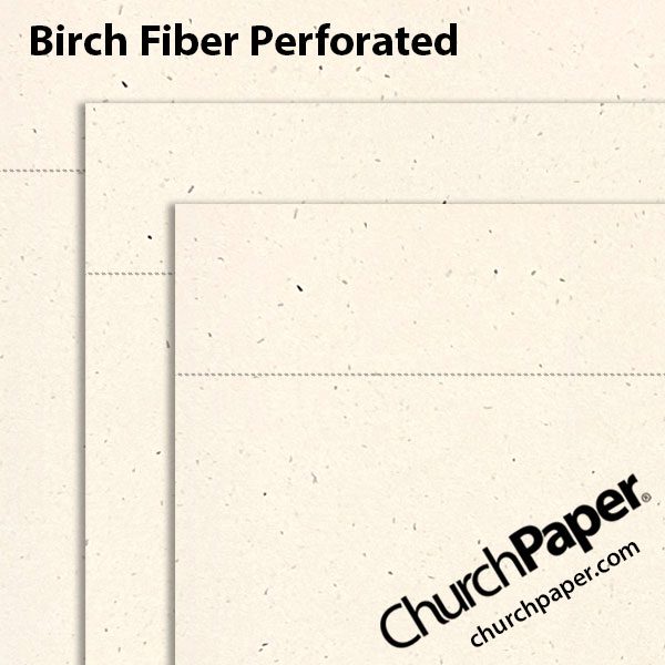 royal-sundance-birch-fiber-perforated-paper-swatch-churchpaper Neenah Royal Sundance® Birch Fiber perforated paper and cardstock swatch showing light natural flecked sheets with horizontal perforation lines.