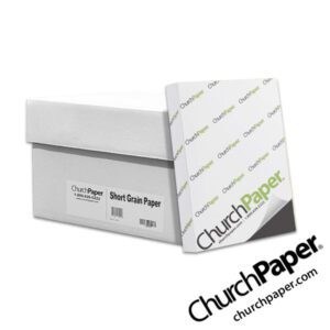 Church Paper short grain paper packaging showing a labeled white storage box alongside a wrapped ream of specialty short grain paper.