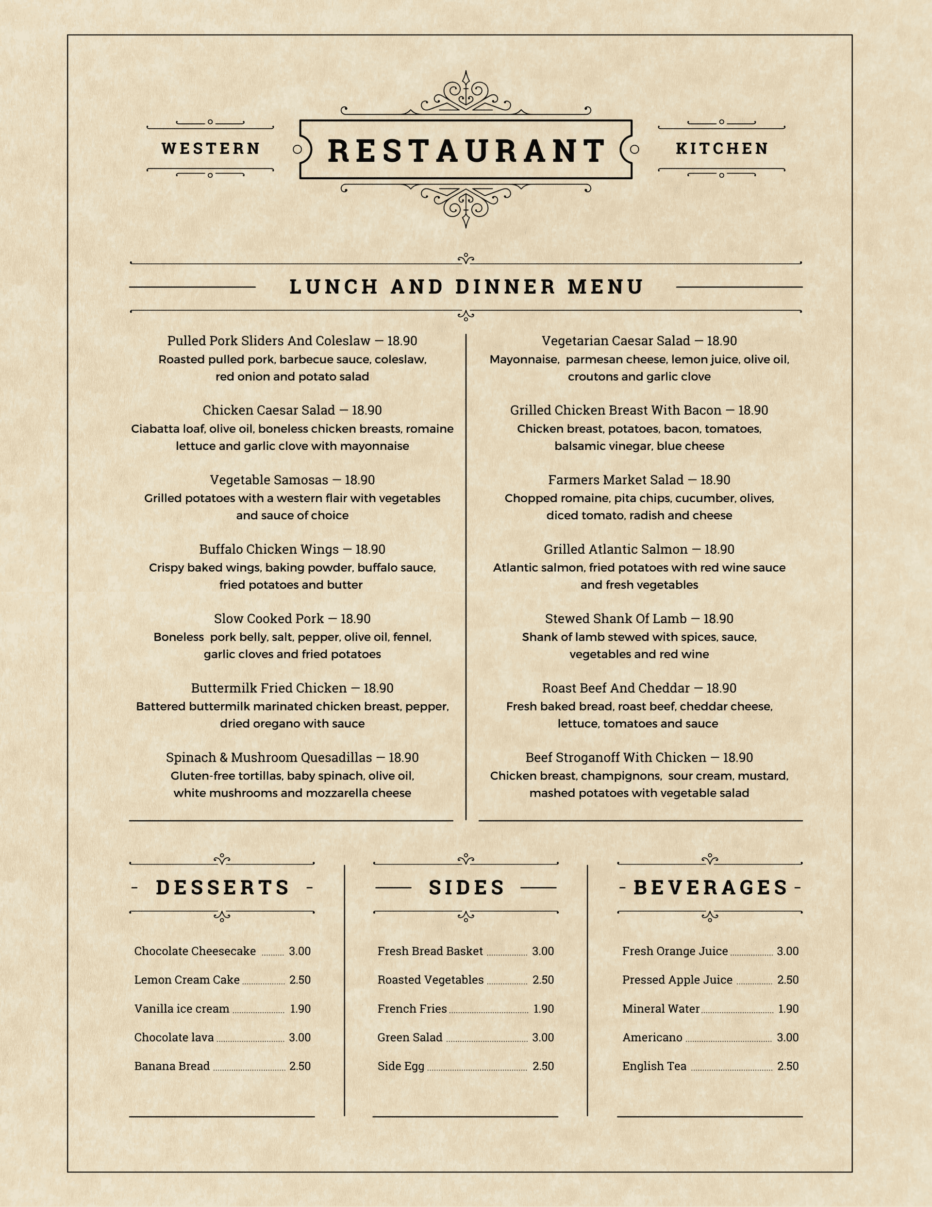 Brown and White Vintage Restaurant Menu using Premium Menu Paper