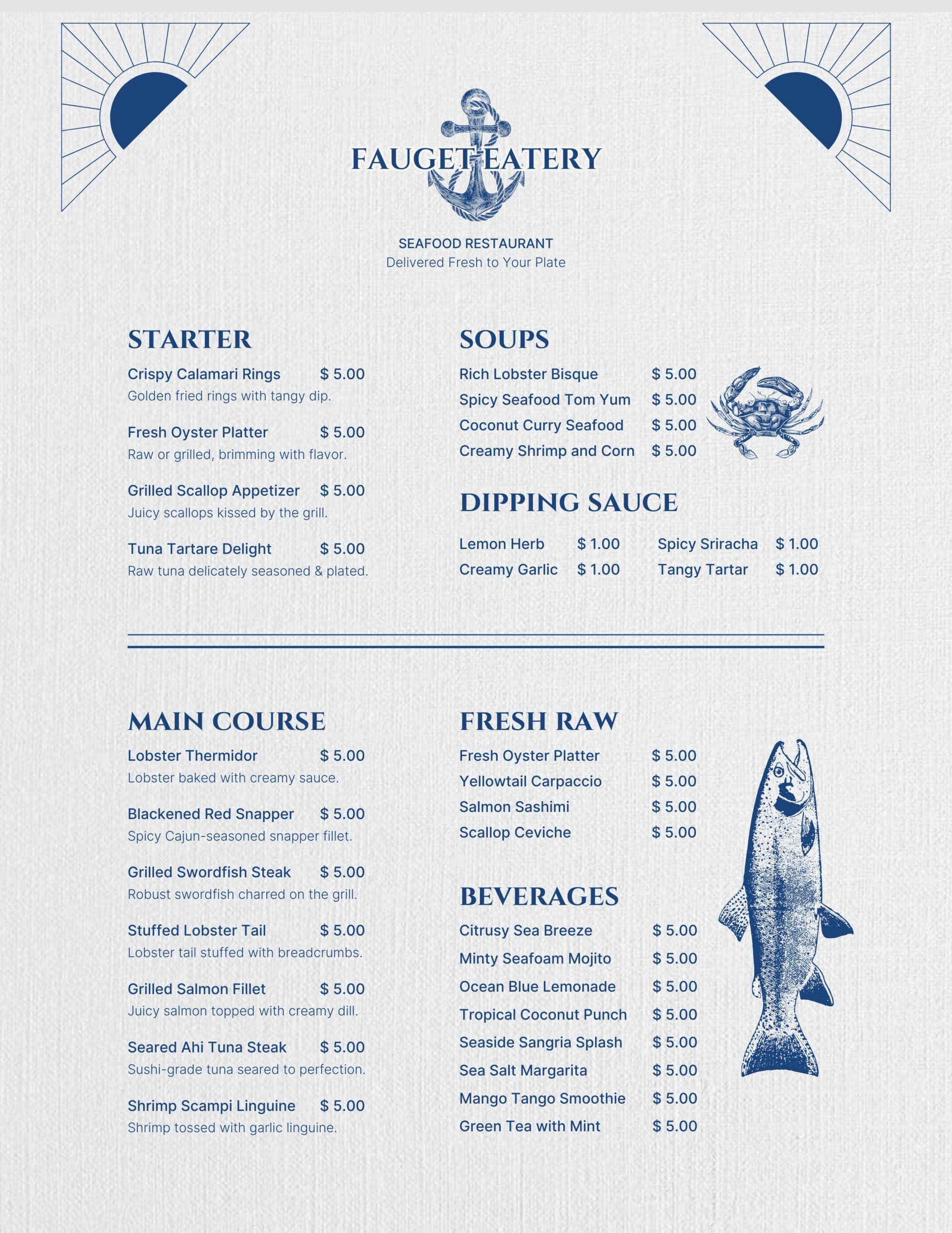 Gray Linen Restaurant Menu using Premium Menu Paper