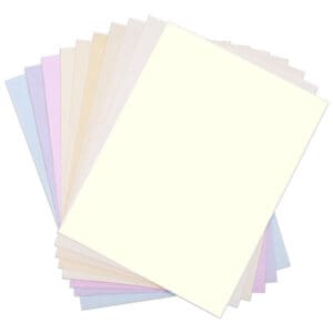 Fan of church bulletin paper in a variety of white, cream and soft pastel colors for church bulletins, worship guides and church programs.