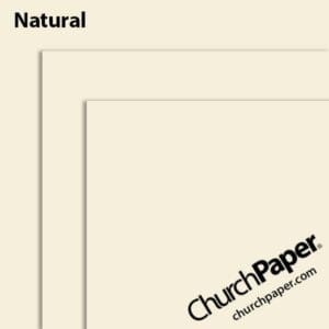 Domtar Cougar® Opaque Natural paper swatch showing the warm natural paper color with layered sheet corners from Church Paper.