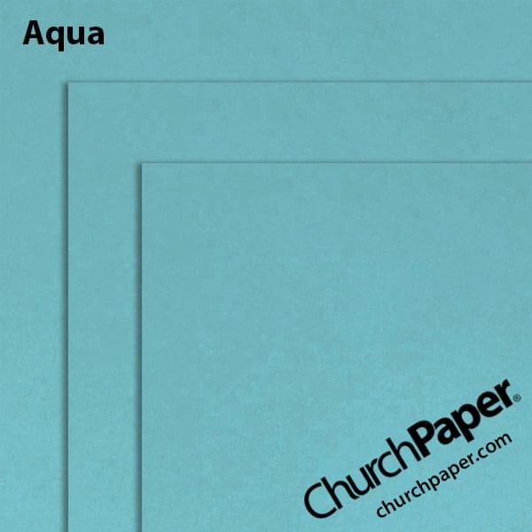 pacon-aqua-paper-roll-swatch_churchpaper Aqua paper color swatch showing the appearance of Pacon Rainbow® Colored Kraft Paper with layered sheet corners from Church Paper.