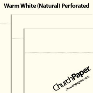 Sylvamo Accent Opaque warm white natural perforated paper swatch showing the warm natural paper color with horizontal perforation lines from Church Paper.
