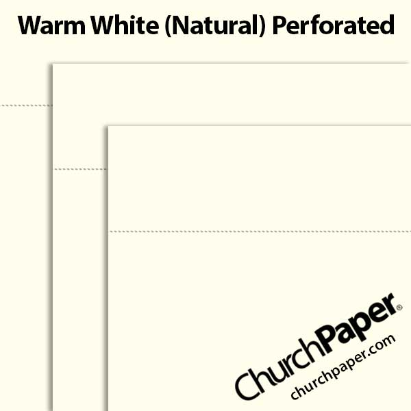 Sylvamo Accent Opaque warm white natural perforated paper swatch showing the warm natural paper color with horizontal perforation lines from Church Paper.