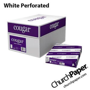 Domtar Cougar® Perforated White Paper with paper case and wrapped ream, available from Church Paper.