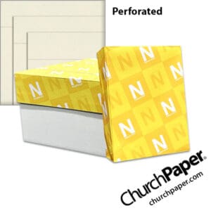 Neenah Royal Sundance® Natural Linen Perforated Paper with paper carton, wrapped ream and perforated natural linen paper swatch, available from Church Paper.