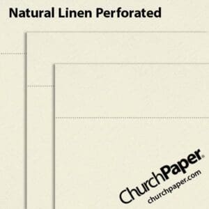 Neenah Royal Sundance® Natural Linen perforated paper swatch showing the embossed linen texture with horizontal perforation lines from Church Paper.