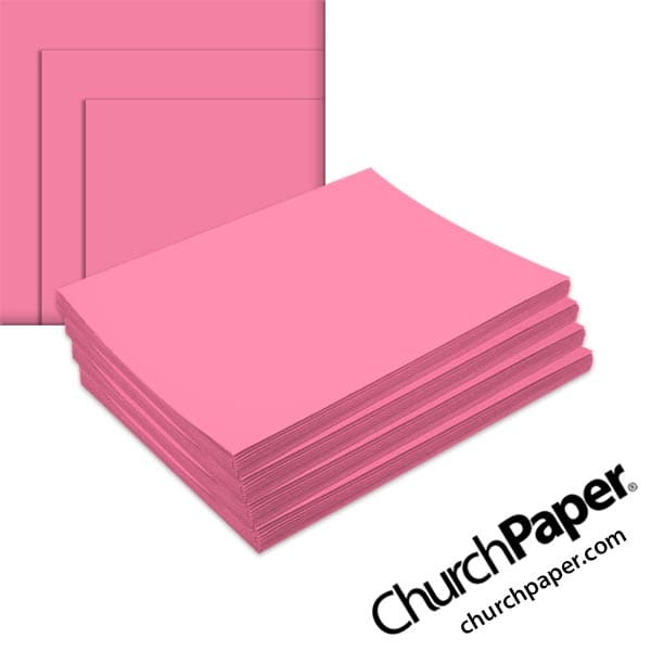 Pacon Tru-Ray® Construction Paper in Shocking Pink with paper stack and color swatch, available from Church Paper.