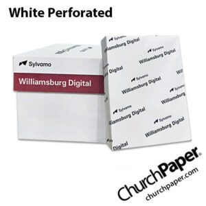 Sylvamo Williamsburg White Perforated Paper case and ream, available from Church Paper.