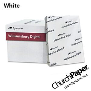 Sylvamo Williamsburg White Paper case and ream, available from Church Paper.
